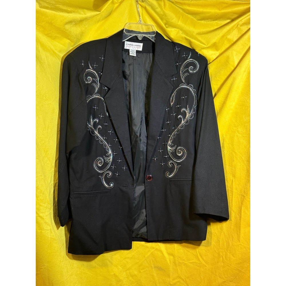 Carol Horn Workshop Vintage 100% Silk Embroidered Beaded Blazer Black Small